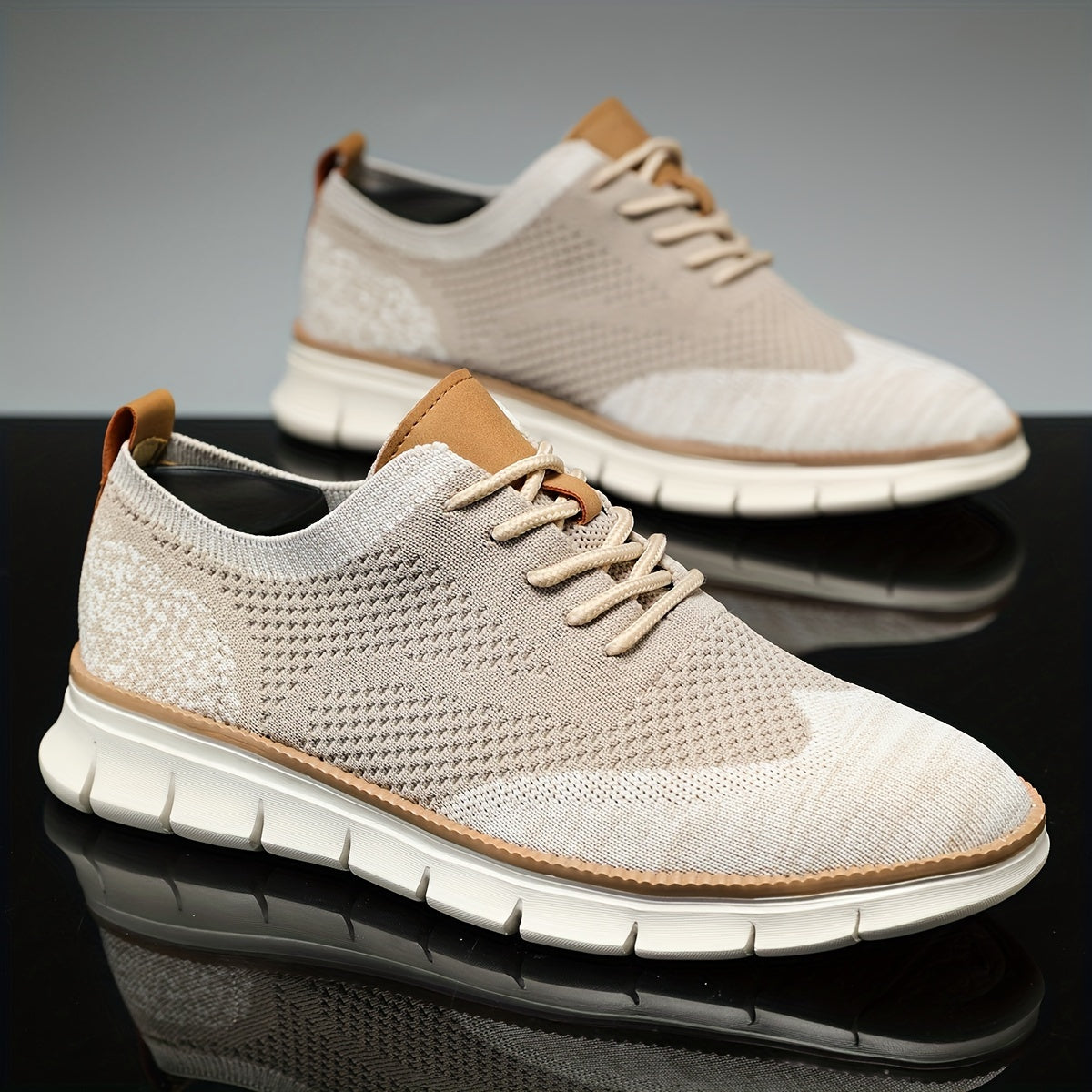 Men's Woven Knit Breathable Sneakers, Casual Lace Up